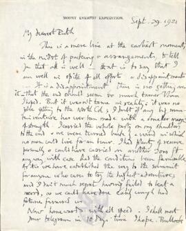 Letter from George to Ruth Mallory, 29 September 1921