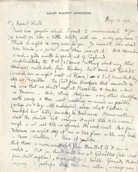 Letter from George to Ruth Mallory, 12-14 August 1921