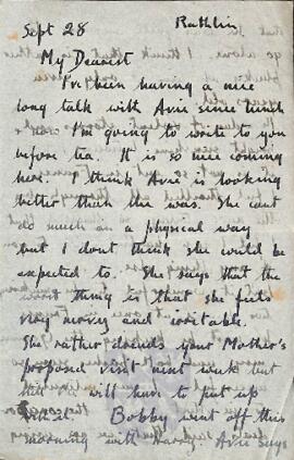 Letter from Ruth to George Mallory, 28 September 1918