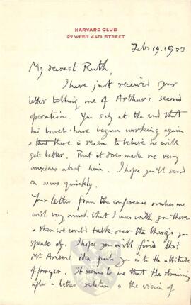 Letter from George to Ruth Mallory, 19 February 1923