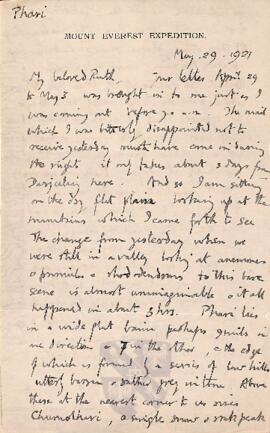 Letter from George to Ruth Mallory, 29 May 1921
