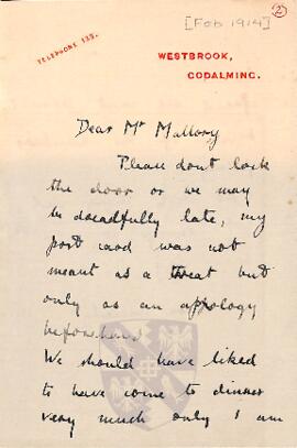 Letter from Ruth Turner to George Mallory, 1914