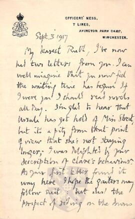 Letter from George to Ruth Mallory, 3 September 1917