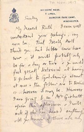 Letter from George to Ruth Mallory, c. 4 November 1917
