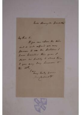 Letter from Sir Augustus Wall Callcott probably to Jean Sylvain Van de Weyer
