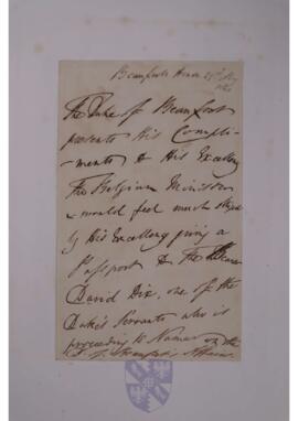 Letter from Henry Somerset, 7th duke of Beaufort, to Jean Sylvain Van de Weyer