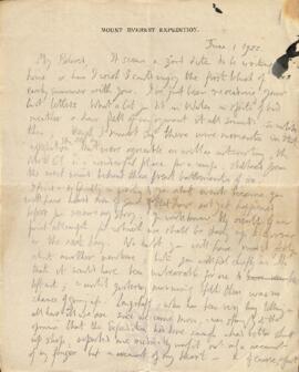 Letter from George to Ruth Mallory, 1 June 1922
