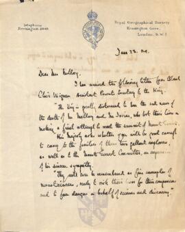 Letter of Condolence from Sir Francis Younghusband to Ruth Mallory