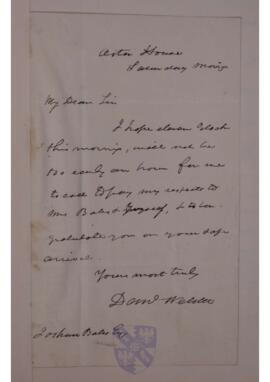 Letter from Daniel Webster to Joshua Bates