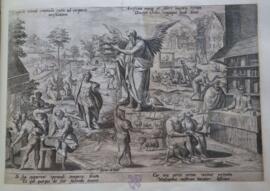 Father Time amidst scenes of human occupations and activities