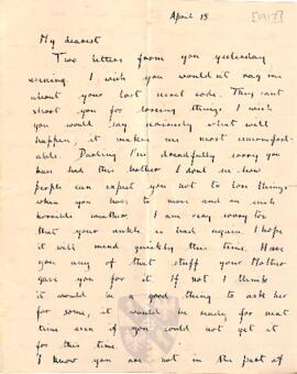 Letter from Ruth to George Mallory, 15 April 1917