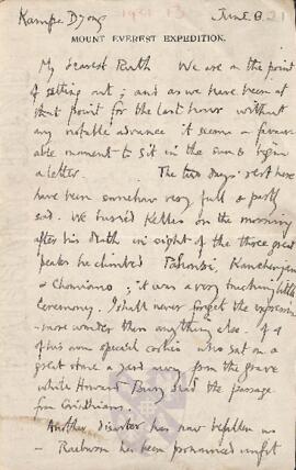 Letter from George to Ruth Mallory, 8 June 1921 [first view of Mount Everest]