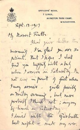 Letter from George to Ruth Mallory, 13 September 1917