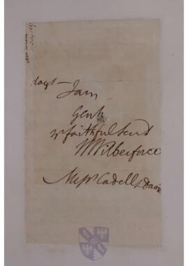 Letter from William Wilberforce to Thomas Cadell and William Davies