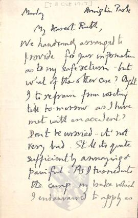 Letter from George to Ruth Mallory, c. 8 October 1917