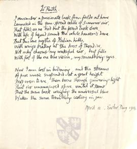 Sonnet by George Mallory, 12 April 1914