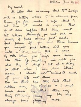 Letter from Ruth to George Mallory, 24 June 1916