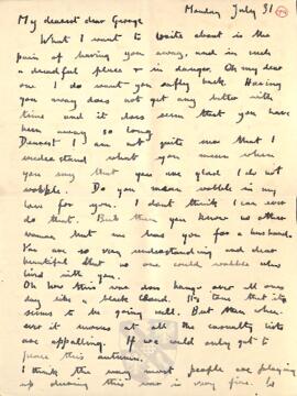 Letter from Ruth to George Mallory, 31 July - 1 August 1916