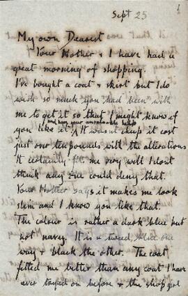 Letter from Ruth to George Mallory, 25 September 1918