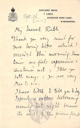 Letter from George to Ruth Mallory, 26 September 1917