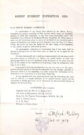 Mount Everest Expedition Agreement, 1924