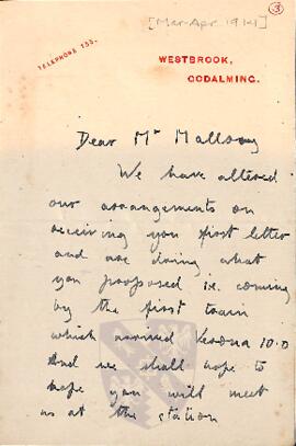 Letter from Ruth Turner to George Mallory, 1914