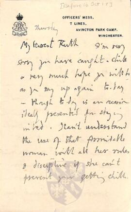 Letter from George to Ruth Mallory, c. 4 October 1917