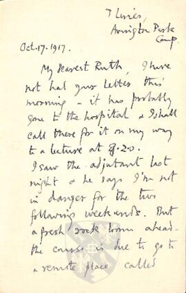 Letter from George to Ruth Mallory, 17 October 1917