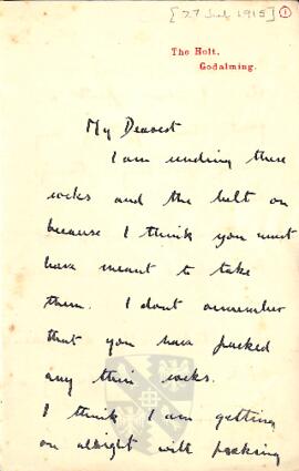 Letter from Ruth to George Mallory, 27 July 1915