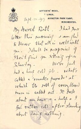 Letter from George to Ruth Mallory, 20 September 1917