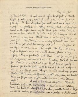Letter from George to Ruth Mallory, 26 May 1922 [first attempts to summit with and without oxygen]