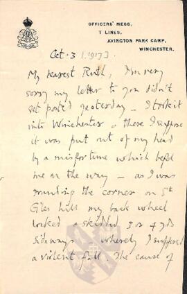 Letter from George to Ruth Mallory, 3 October 1917