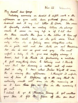 Letter from Ruth to George Mallory, 22 November 1916