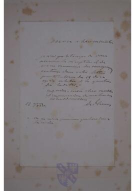 Letter from Barthélemy Théodore, Comte de Theux de Meylandt, to Jean-Sylvain Van de Weyer