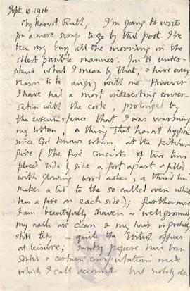 Letter from George to Ruth Mallory, 10 September 1916