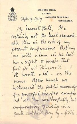 Letter from George to Ruth Mallory, 19 September 1917