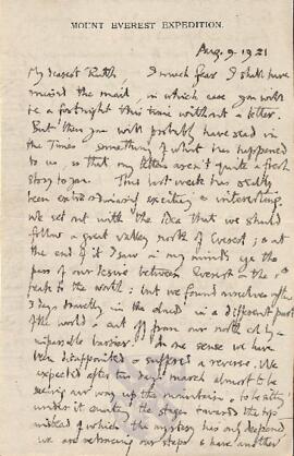 Letter from George to Ruth Mallory, 9 August 1921