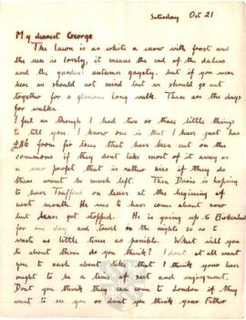 Letter from Ruth to George Mallory, 21 October 1916