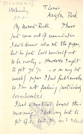 Letter from George to Ruth Mallory, c. 24 October 1917