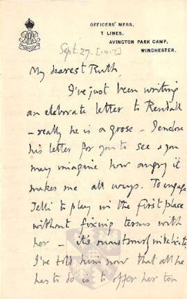 Letter from George to Ruth Mallory, 27 September 1917