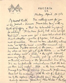 Letter from George to Ruth Mallory, 25 April 1921
