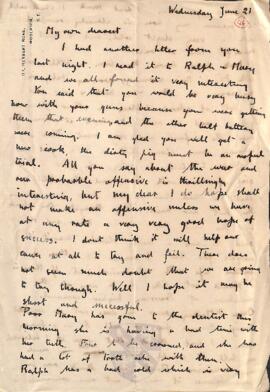 Letter from Ruth to George Mallory, 21 June 1916