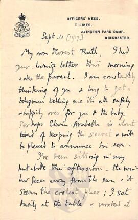 Letter from George to Ruth Mallory, 11 September 1917